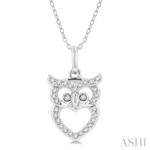 1/8 Ctw Owl Frame Petite Round Cut Diamond Fashion Pendant With Chain in 10K White Gold