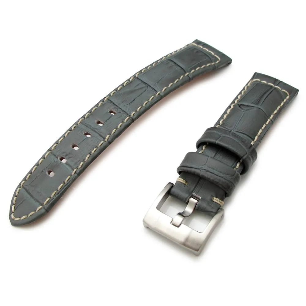 20mm, 23mm, 24mm CrocoCalf (Croco Grain) Light Grey Watch Strap with Beige St.