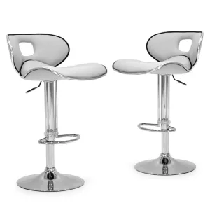 Adria White PU Leather Chrome Frame Adjustable Height Swivel Bar Stool (Set of 2)