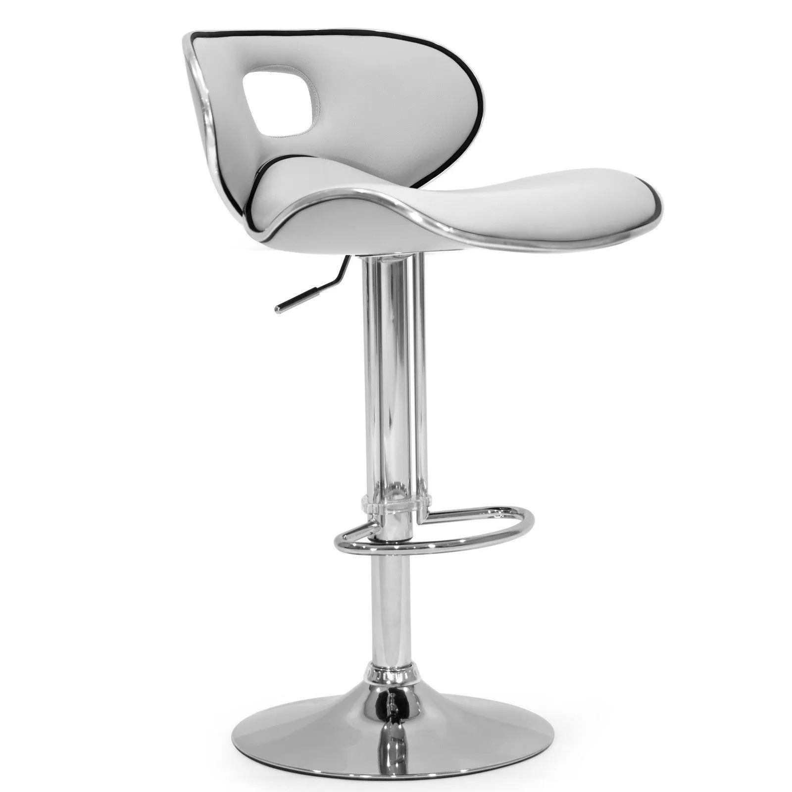 Adria White PU Leather Chrome Frame Adjustable Height Swivel Bar Stool (Set of 2)