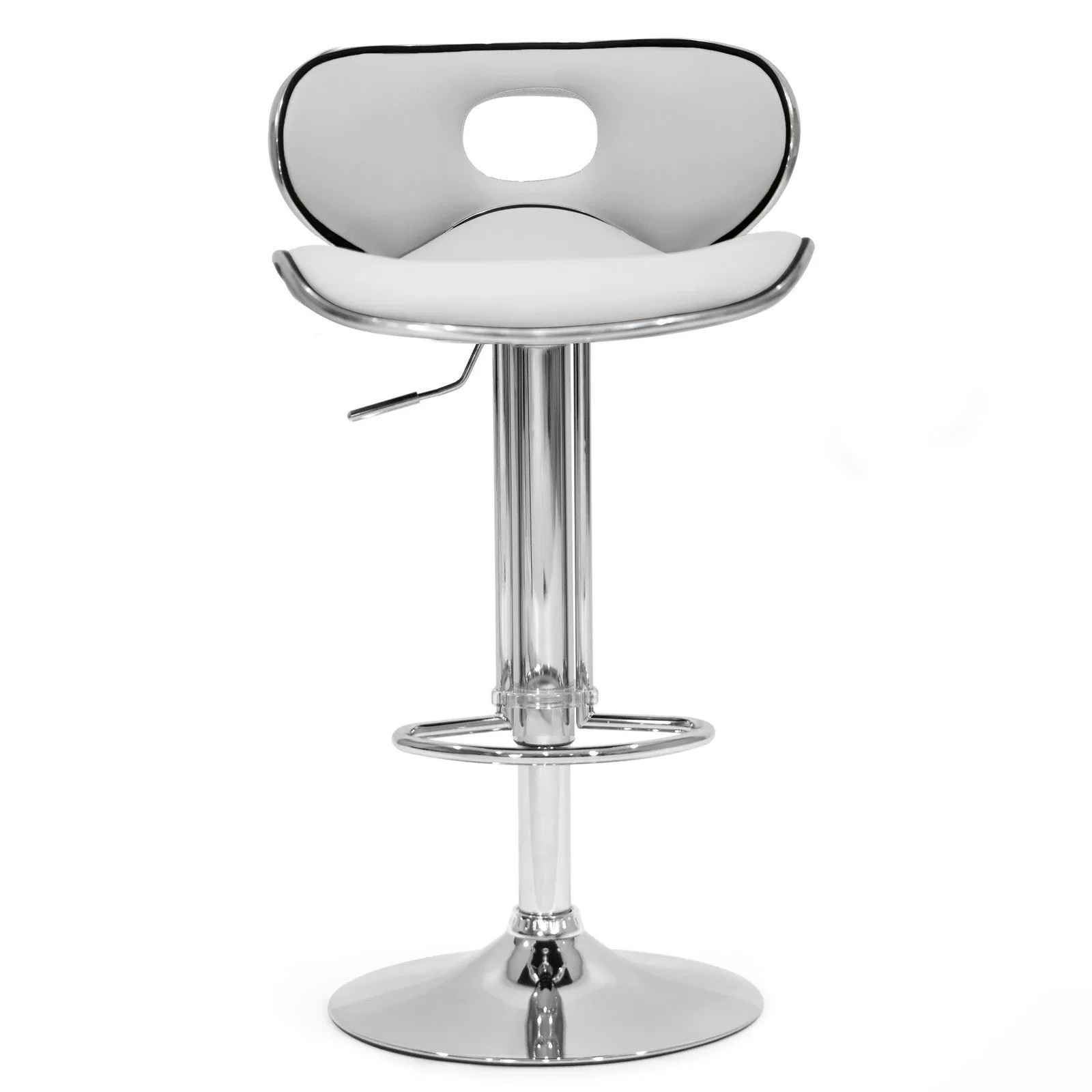 Adria White PU Leather Chrome Frame Adjustable Height Swivel Bar Stool (Set of 2)