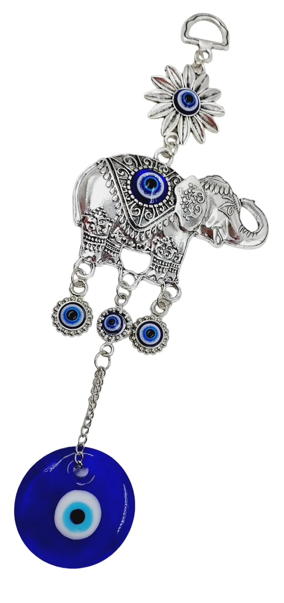 ARTISKRITI Elephant Evil Eye Hanging Home Wall Hanging Decorative Items Nazar Battu for Home Protection, Good Luck Charm and Prosperity, Elephant (Silver Blue Elephant)