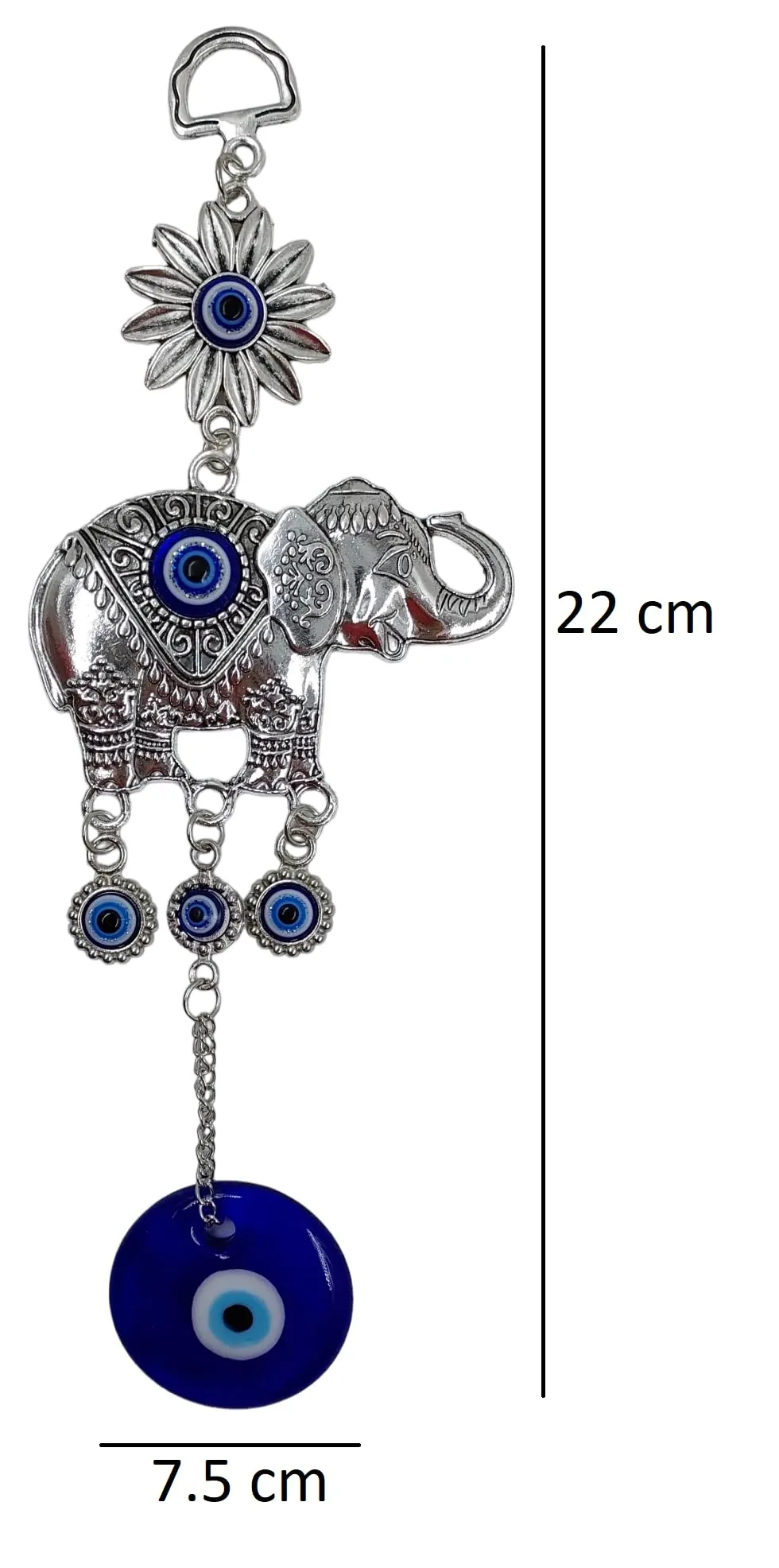 ARTISKRITI Elephant Evil Eye Hanging Home Wall Hanging Decorative Items Nazar Battu for Home Protection, Good Luck Charm and Prosperity, Elephant (Silver Blue Elephant)