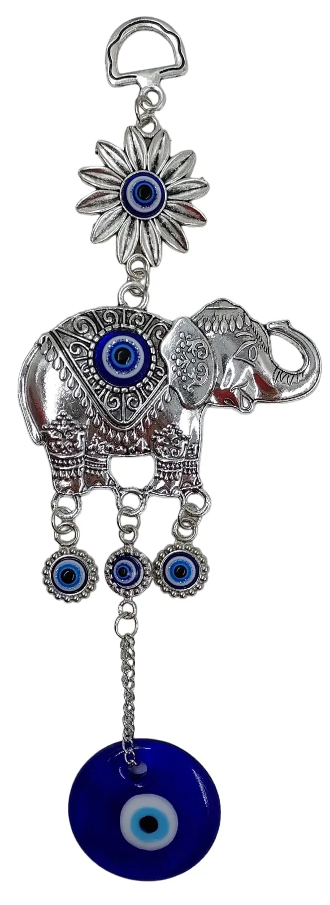 ARTISKRITI Elephant Evil Eye Hanging Home Wall Hanging Decorative Items Nazar Battu for Home Protection, Good Luck Charm and Prosperity, Elephant (Silver Blue Elephant)