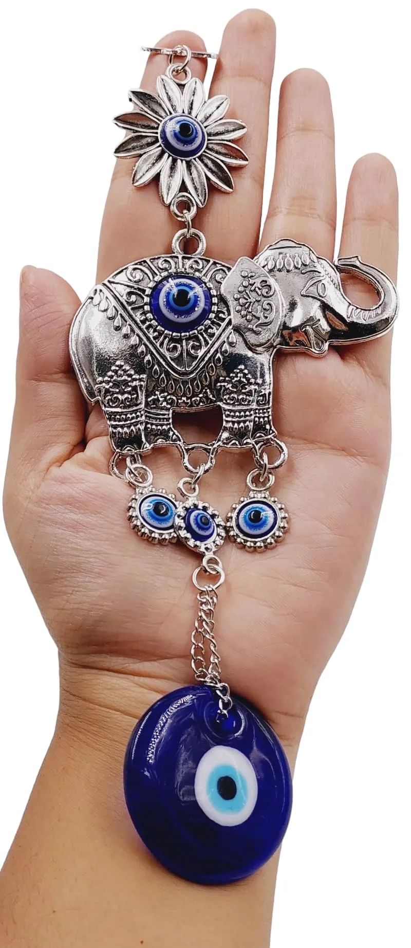 ARTISKRITI Elephant Evil Eye Hanging Home Wall Hanging Decorative Items Nazar Battu for Home Protection, Good Luck Charm and Prosperity, Elephant (Silver Blue Elephant)