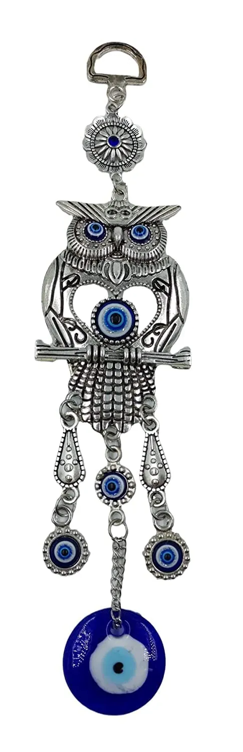 ARTISKRITI Evil Eye Hanging Home Wall Hanging Decorative Items Nazar Battu for Home Protection, Good Luck Charm and Prosperity (Silver Blue)