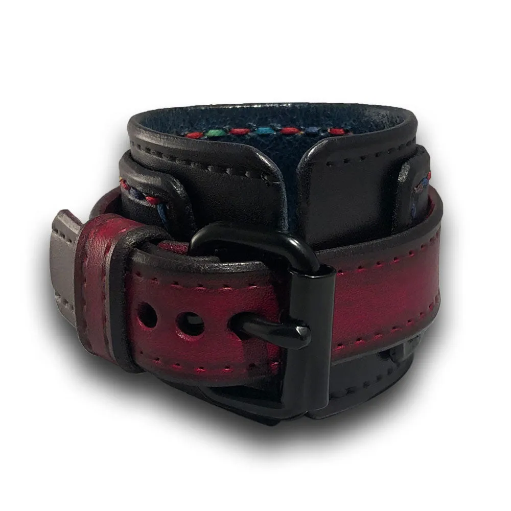 Black, Blue & Oxblood Layered Wide Leather Cuff Watch