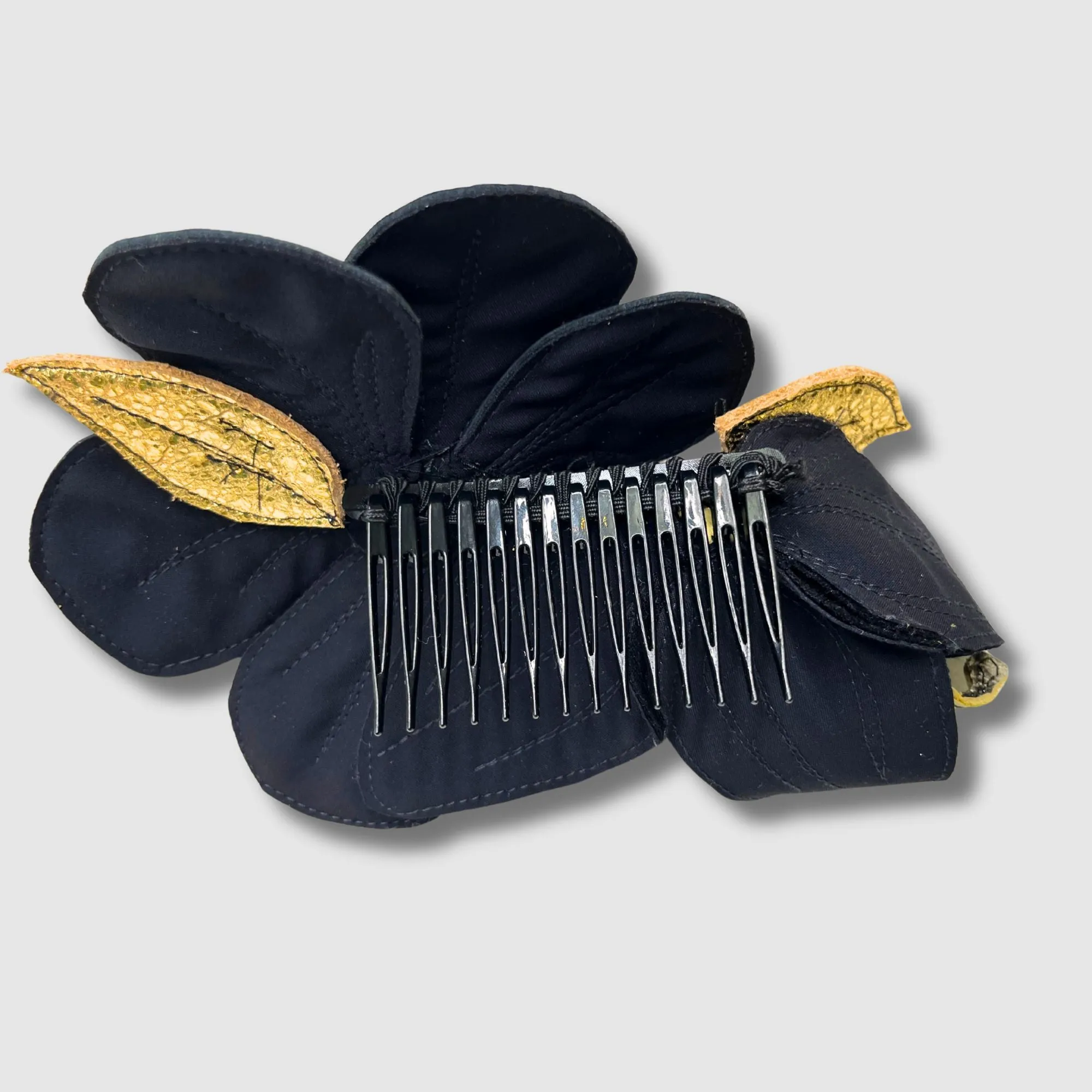 black floral hair comb