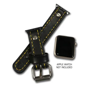 Black Leather Apple iWatch Straps with Yellow Stitching