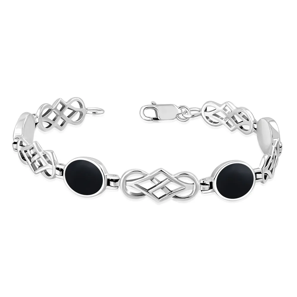 Black Onyx Oval Links Celtic Knot Silver Bracelet