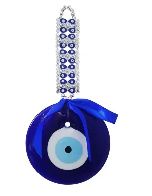 Blue Beads Diwali Gift Feng Shui Vastu Blue Big Glass Evil Eye Door Hanging Nazar Suraksha Protection Good Luck Gifting Home/Office (X Large), Turkish Amulet Decoration Home/Office (Silver)