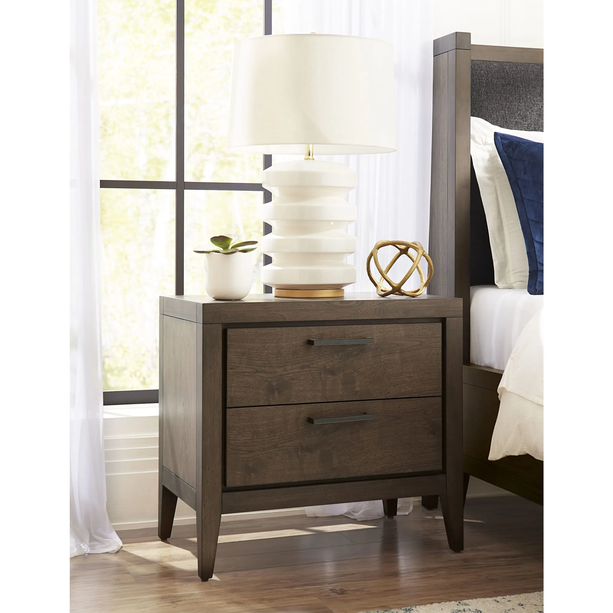 Boracay Two Drawer USB Charging Nightstand in Wild Oats Brown