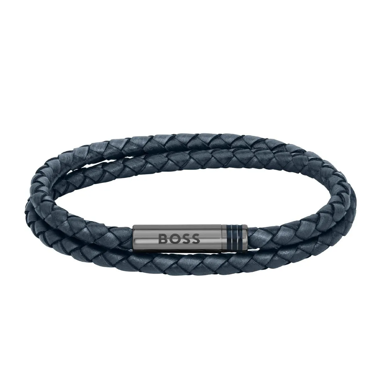 BOSS Ares Braided Navy Leather Bracelet