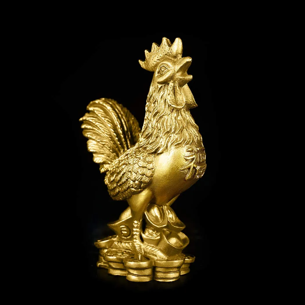 Brass 3.5''(H) Auspicious Rooster Statue Ingots Wealth Feng Shui Sculpture Home Office Chinese Zodiac Decorative Ornament Business Gift Collection PTZY045