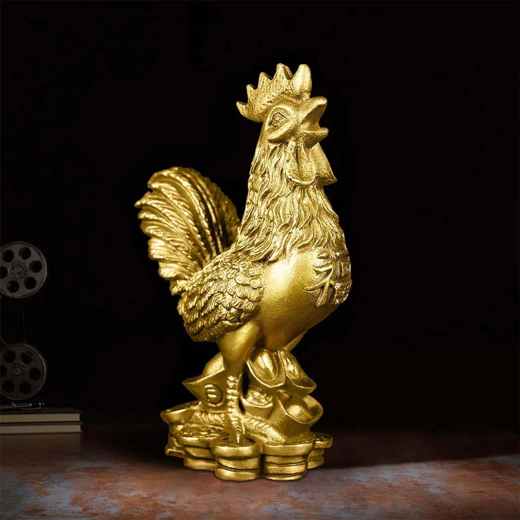 Brass 3.5''(H) Auspicious Rooster Statue Ingots Wealth Feng Shui Sculpture Home Office Chinese Zodiac Decorative Ornament Business Gift Collection PTZY045