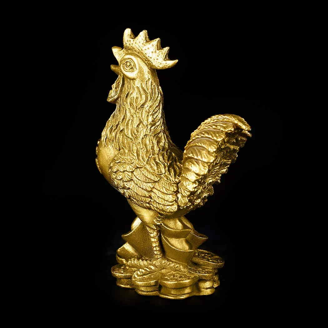 Brass 3.5''(H) Auspicious Rooster Statue Ingots Wealth Feng Shui Sculpture Home Office Chinese Zodiac Decorative Ornament Business Gift Collection PTZY045