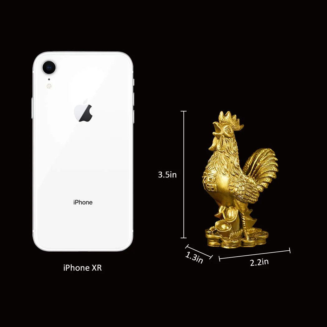 Brass 3.5''(H) Auspicious Rooster Statue Ingots Wealth Feng Shui Sculpture Home Office Chinese Zodiac Decorative Ornament Business Gift Collection PTZY045