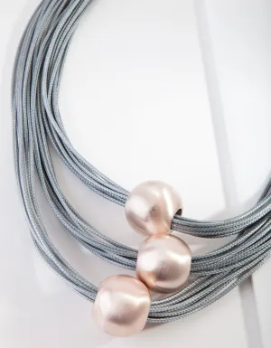 Brushed Rose Gold Spheres & Wax Cord Necklace