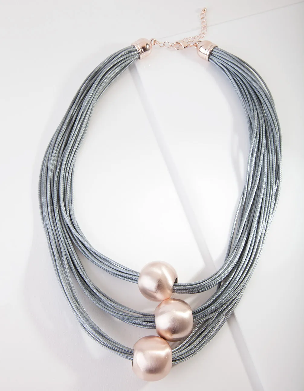 Brushed Rose Gold Spheres & Wax Cord Necklace