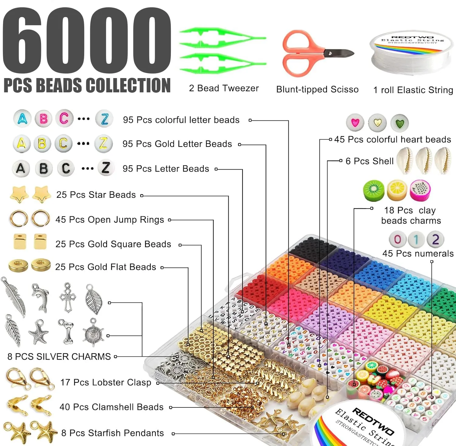 cairnsage Bracelet Making Kit 6000 Pcs-Beads For Jewellery Making-Jewellery Making Kit-Beads For Bracelet Making-Bracelet Making Kit For Girls And Adults,Multicolor