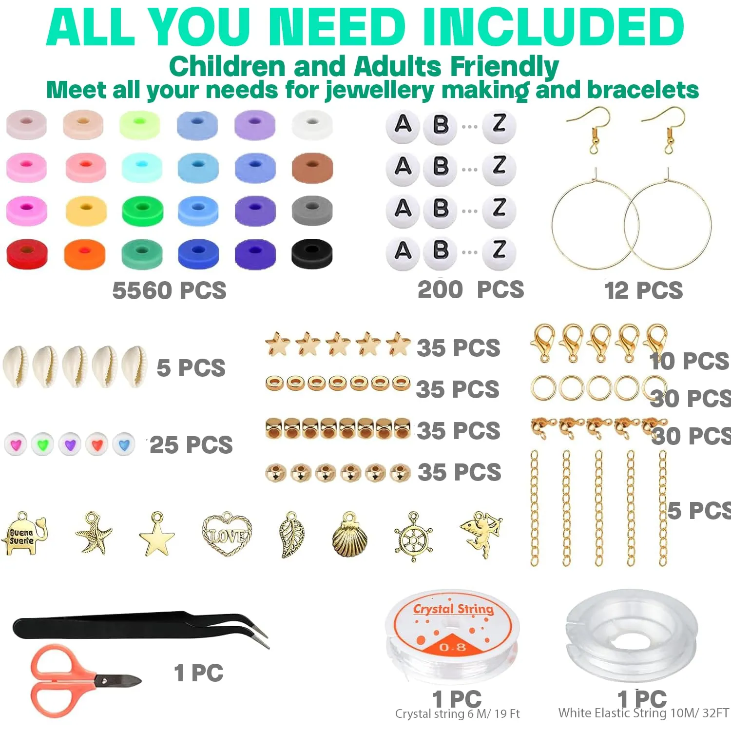 cairnsage Bracelet Making Kit 6000 Pcs-Beads For Jewellery Making-Jewellery Making Kit-Beads For Bracelet Making-Bracelet Making Kit For Girls And Adults,Multicolor