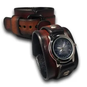 Canyon Tan Stressed Leather Cuff Watch with Black Buckle