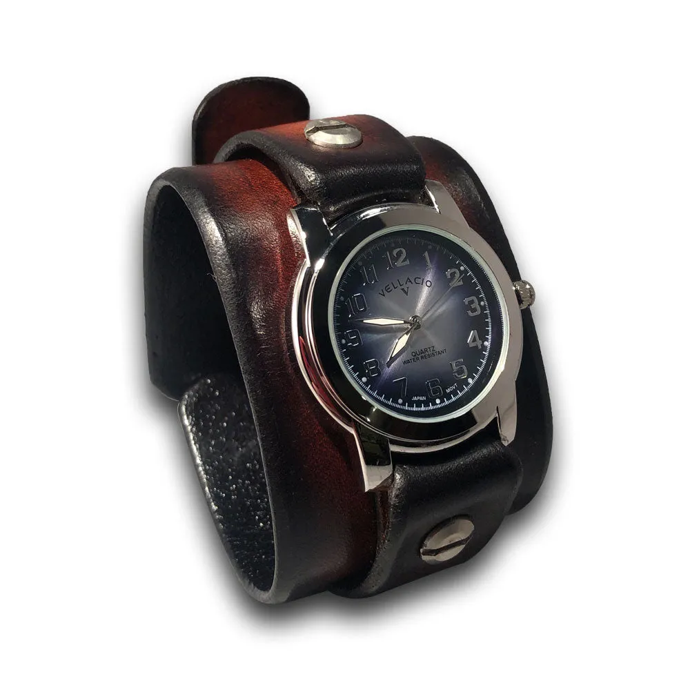 Canyon Tan Stressed Leather Cuff Watch with Black Buckle