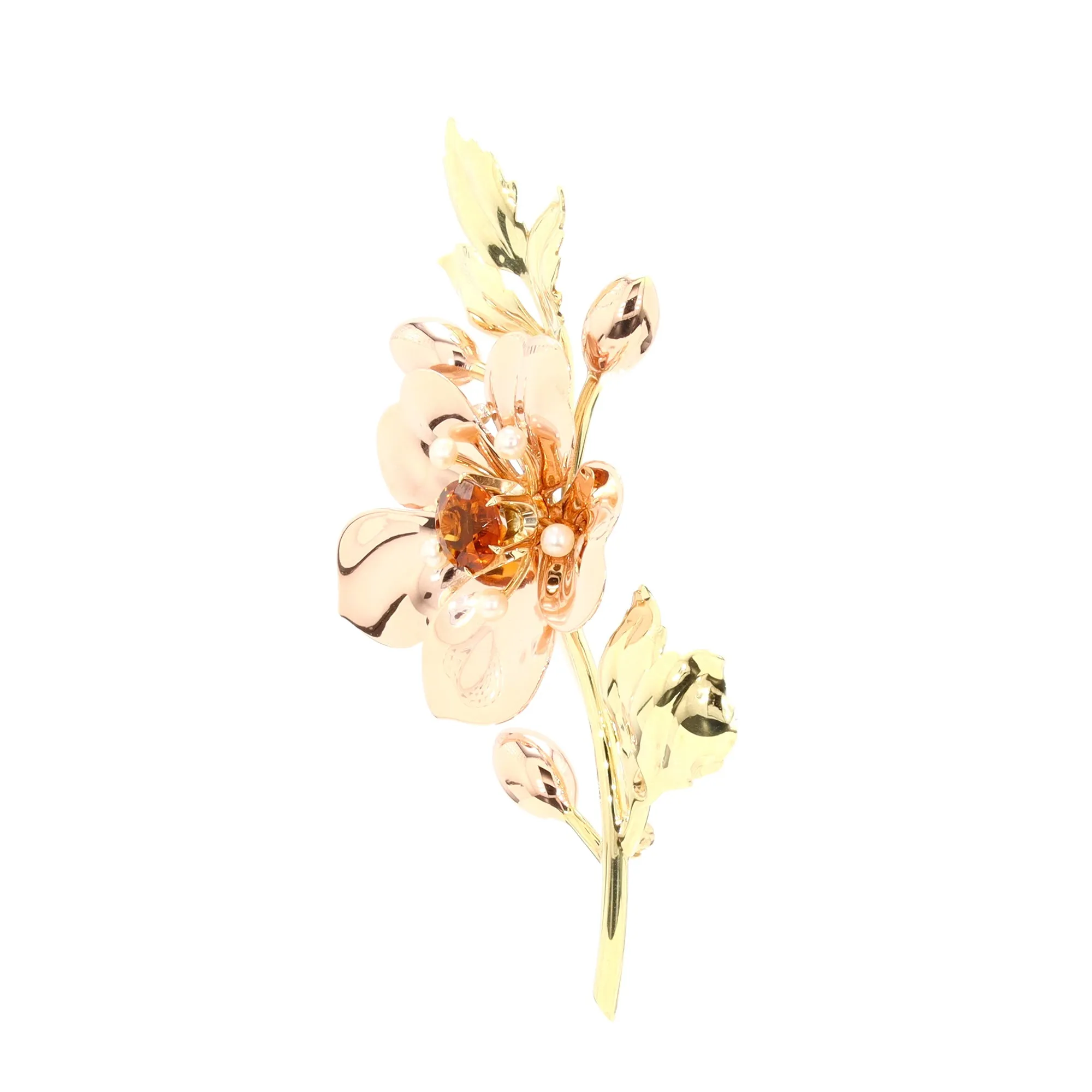 Citrine and Pearl Flower Pin