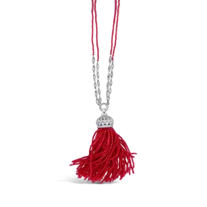 Coral & Diamond Tassel Necklace