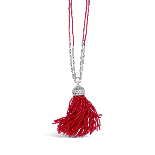 Coral & Diamond Tassel Necklace