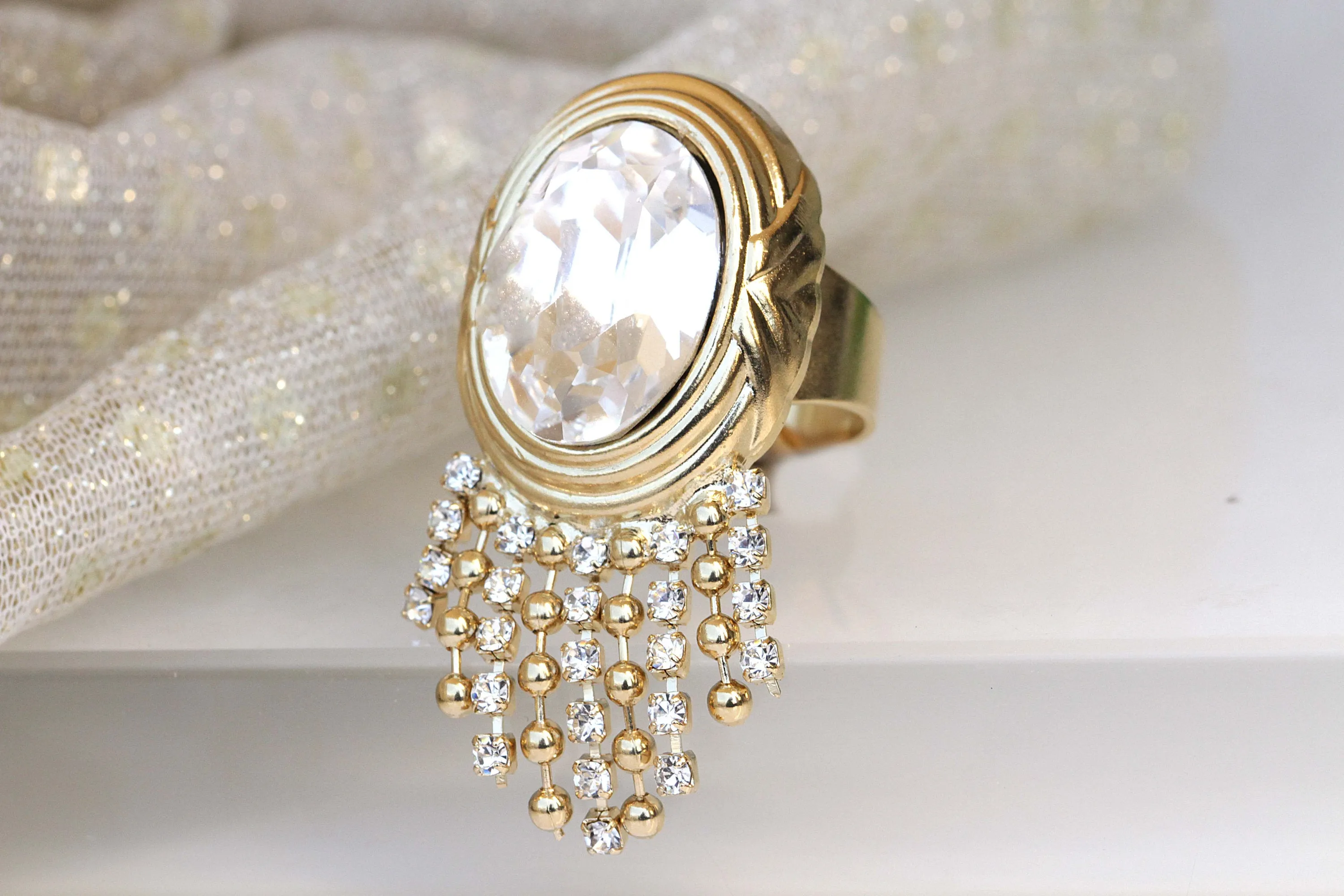 CRYSTAL TASSEL RING