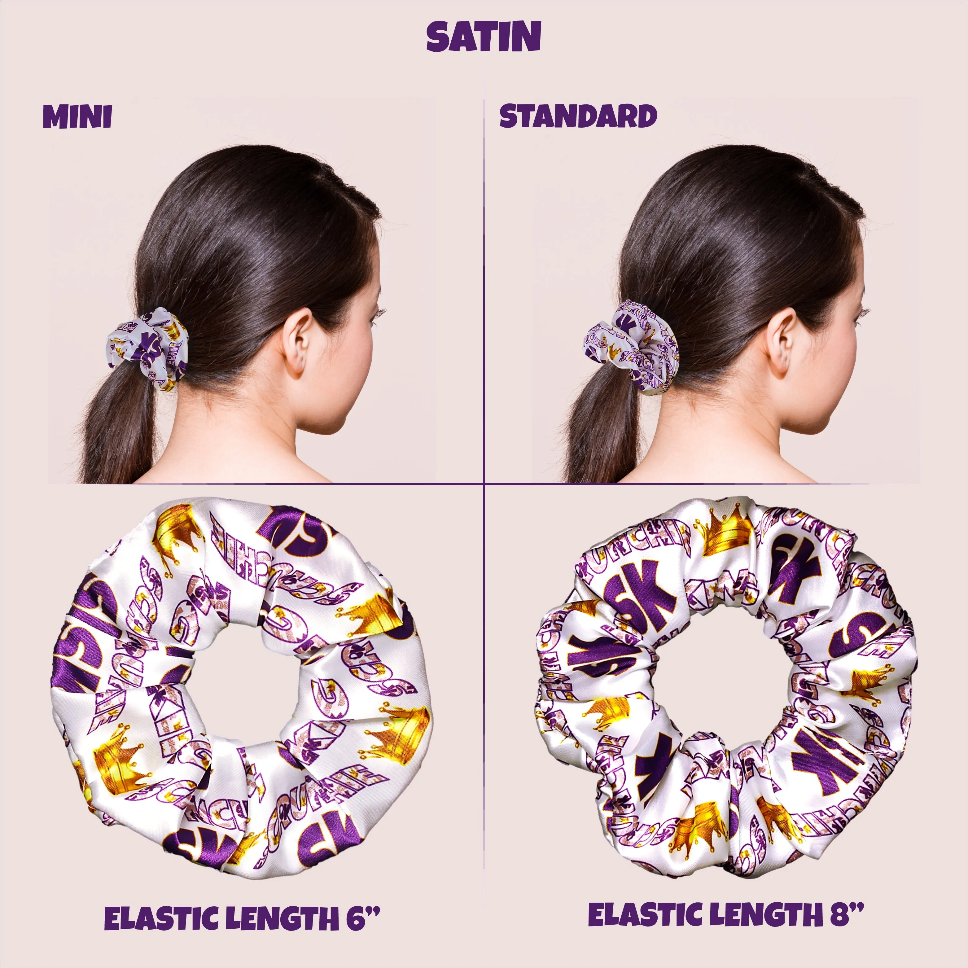 Custom Printed Satin Scrunchies Standard Size (8" elastic)