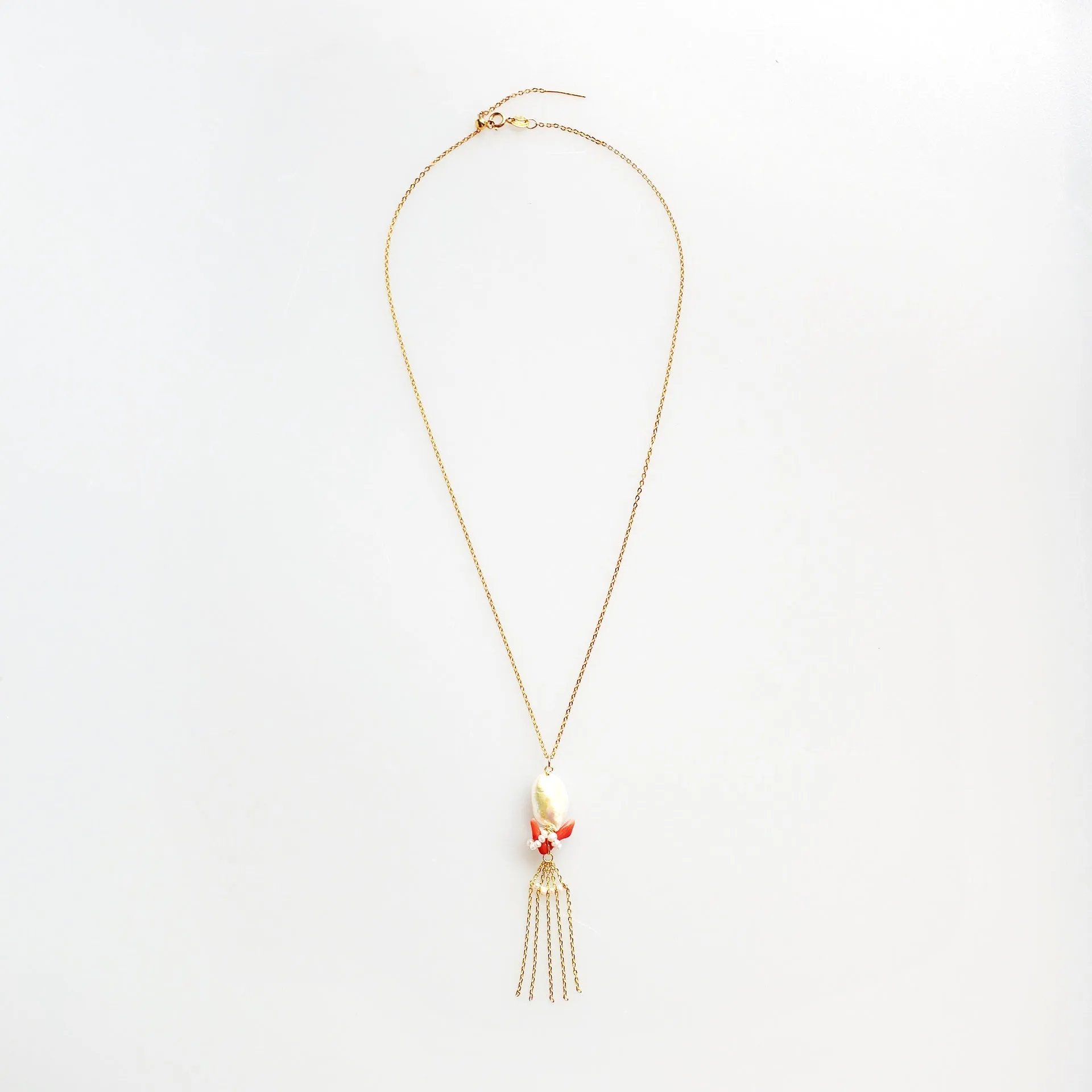 Dragon Princess Red Coral and Pearl Tassel Necklace