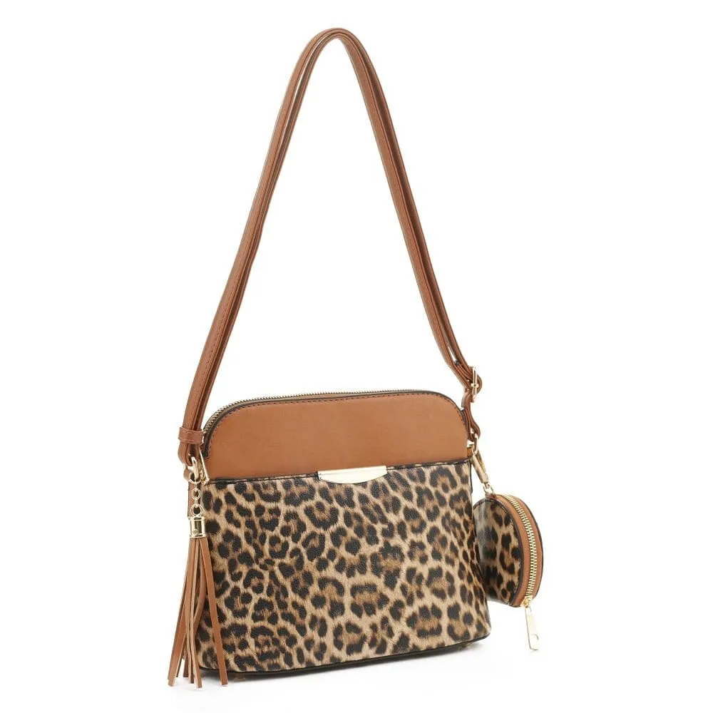 DS95314L2 Leopard Dome Crossbody w/ Earbud Case