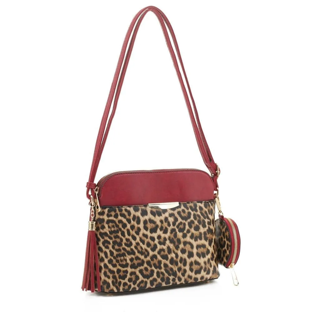 DS95314L2 Leopard Dome Crossbody w/ Earbud Case