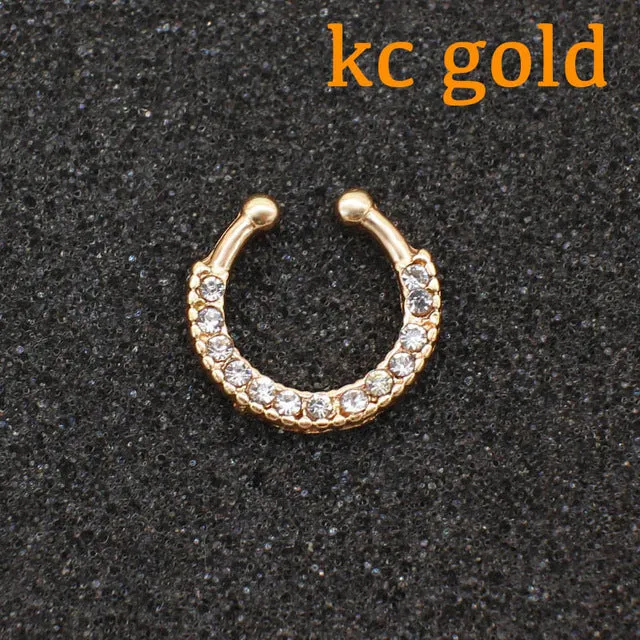 Ethnic Hollow crystal clicker fake septum For Women Studs Clip Hoop nose ring Faux Piercing Punk Men Body Jewelry non Wholesale