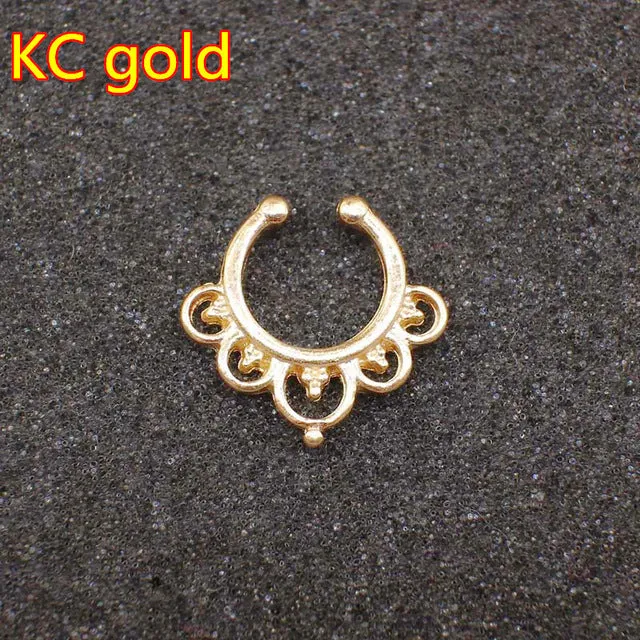 Ethnic Hollow crystal clicker fake septum For Women Studs Clip Hoop nose ring Faux Piercing Punk Men Body Jewelry non Wholesale