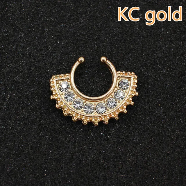 Ethnic Hollow crystal clicker fake septum For Women Studs Clip Hoop nose ring Faux Piercing Punk Men Body Jewelry non Wholesale