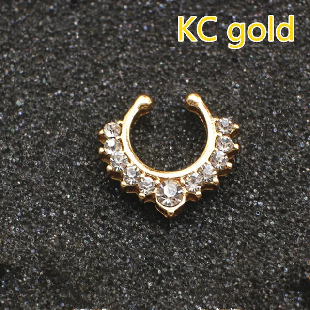 Ethnic Hollow crystal clicker fake septum For Women Studs Clip Hoop nose ring Faux Piercing Punk Men Body Jewelry non Wholesale