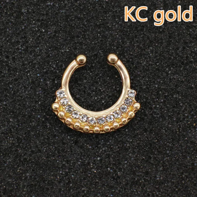 Ethnic Hollow crystal clicker fake septum For Women Studs Clip Hoop nose ring Faux Piercing Punk Men Body Jewelry non Wholesale