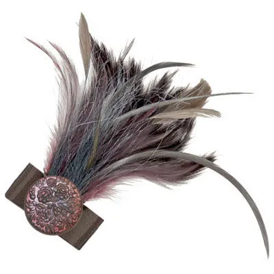 Feather Trim - Plum & Gray (One Left with Hand-Painted Button)