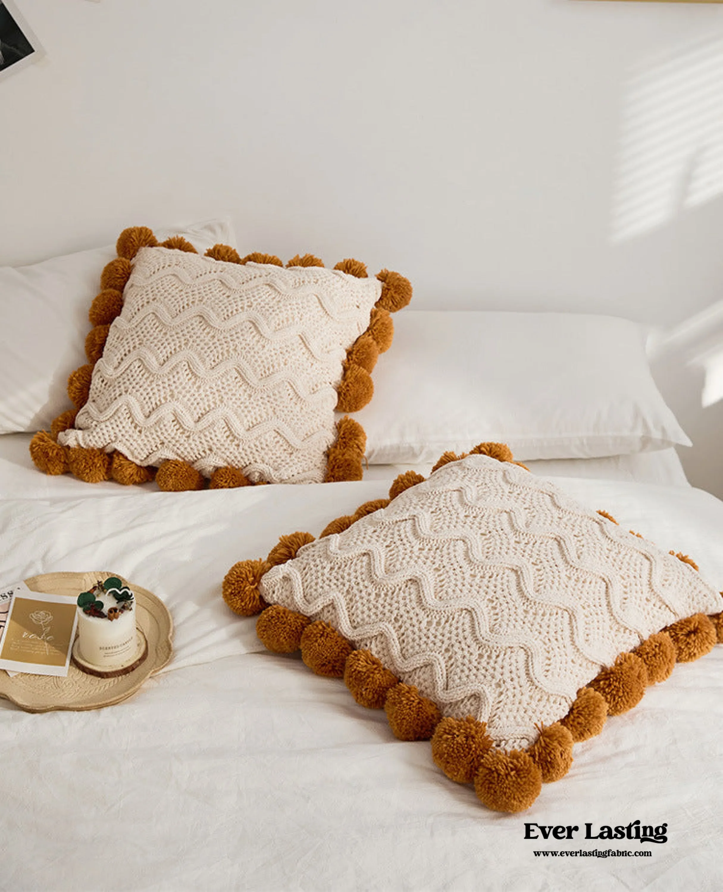 Fuzzy Ball Plush Knit Blanket & Pillow Set (3 Colors)