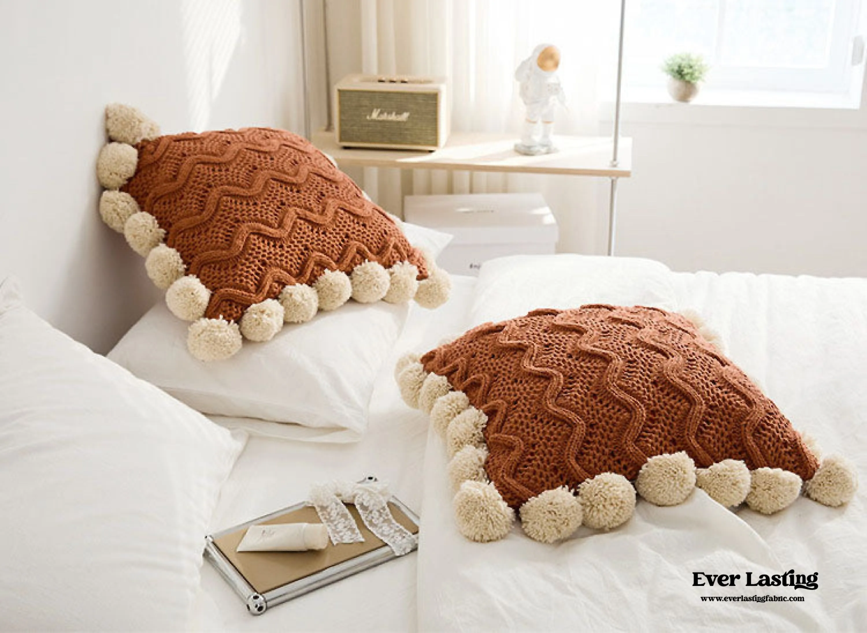 Fuzzy Ball Plush Knit Blanket & Pillow Set (3 Colors)