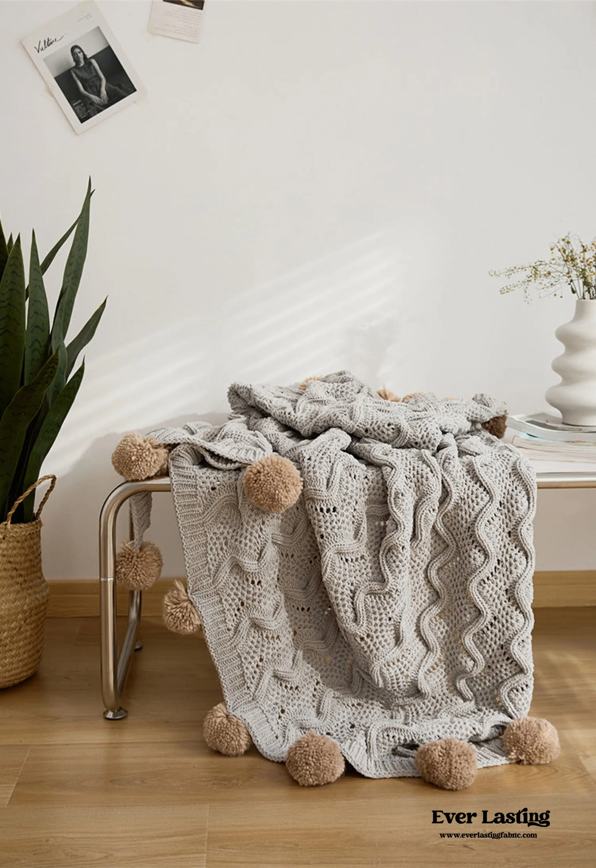 Fuzzy Ball Plush Knit Blanket & Pillow Set (3 Colors)