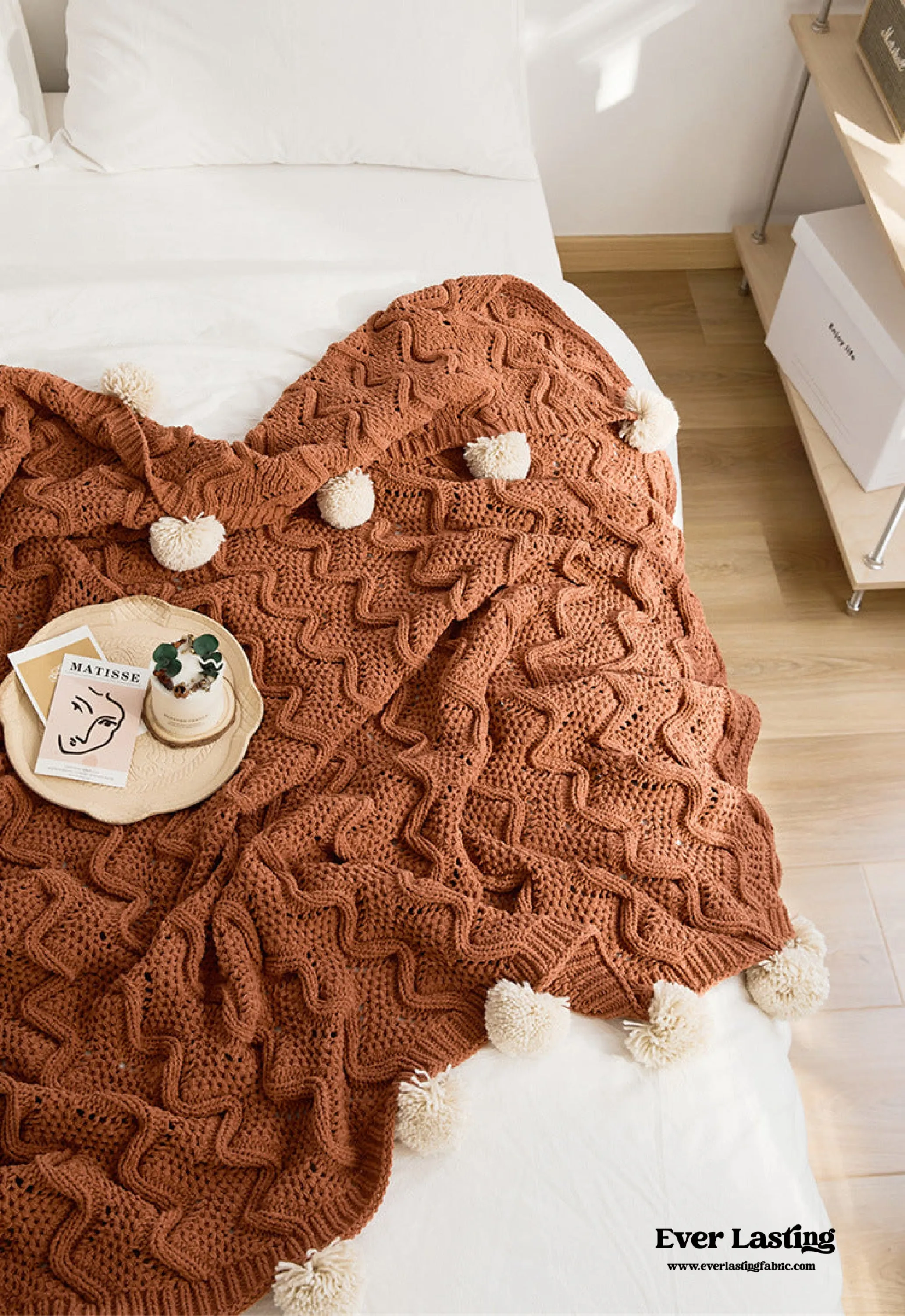 Fuzzy Ball Plush Knit Blanket & Pillow Set (3 Colors)