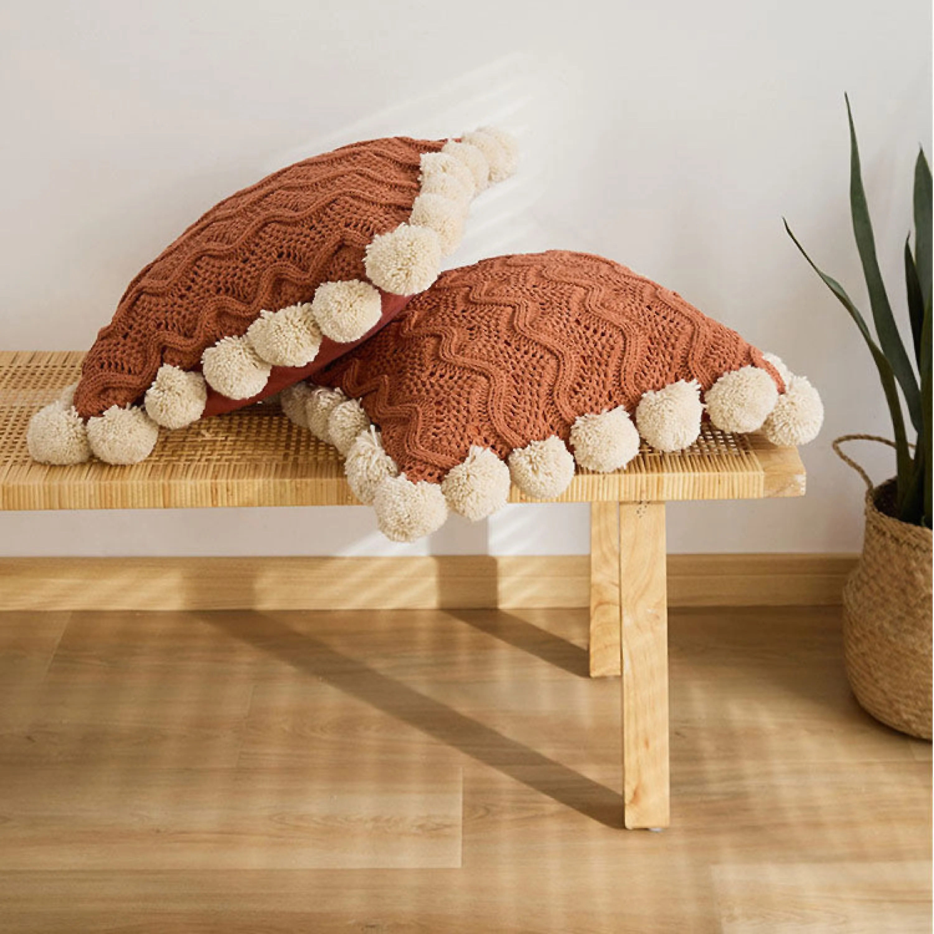 Fuzzy Ball Plush Knit Blanket & Pillow Set (3 Colors)