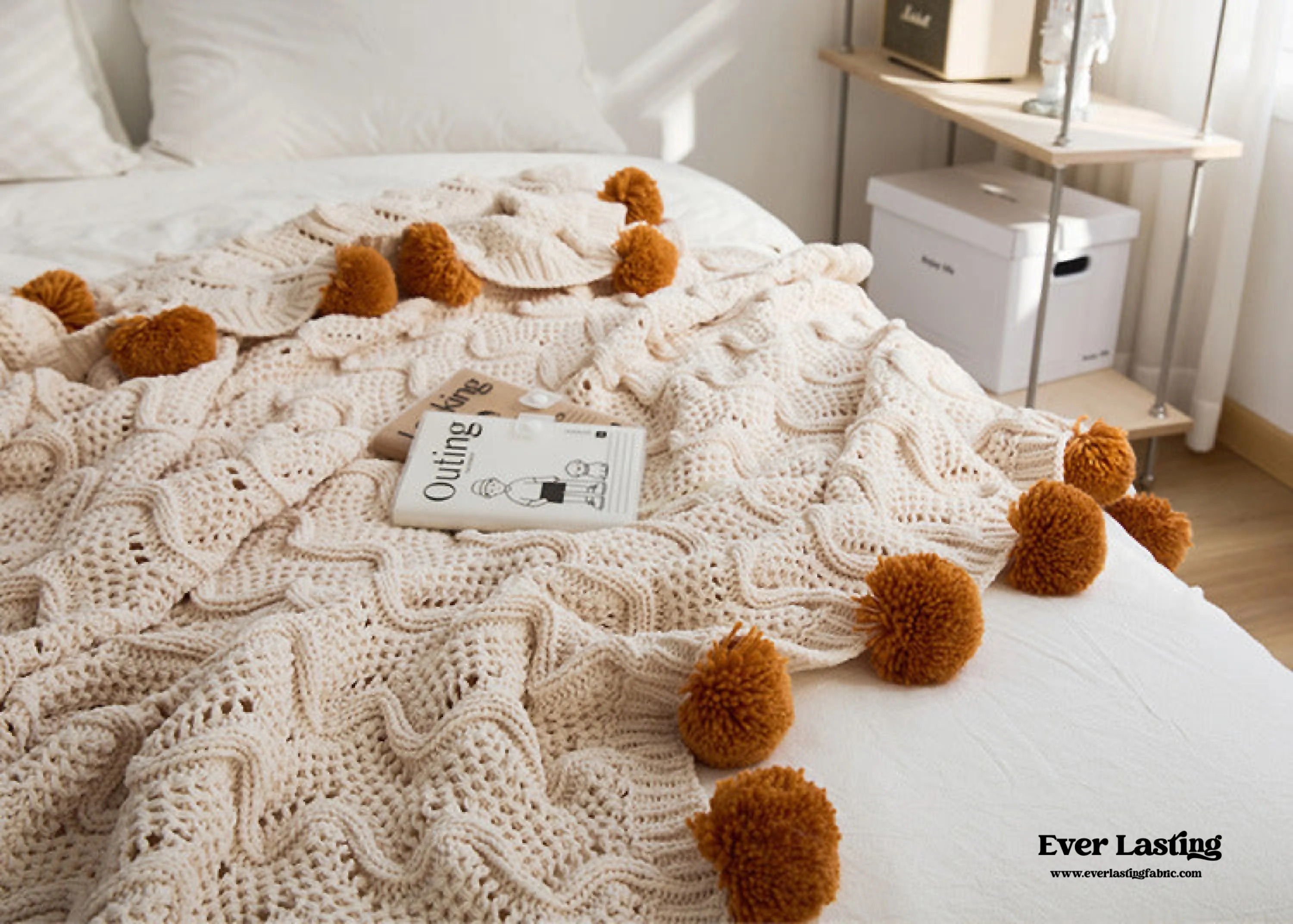 Fuzzy Ball Plush Knit Blanket & Pillow Set (3 Colors)