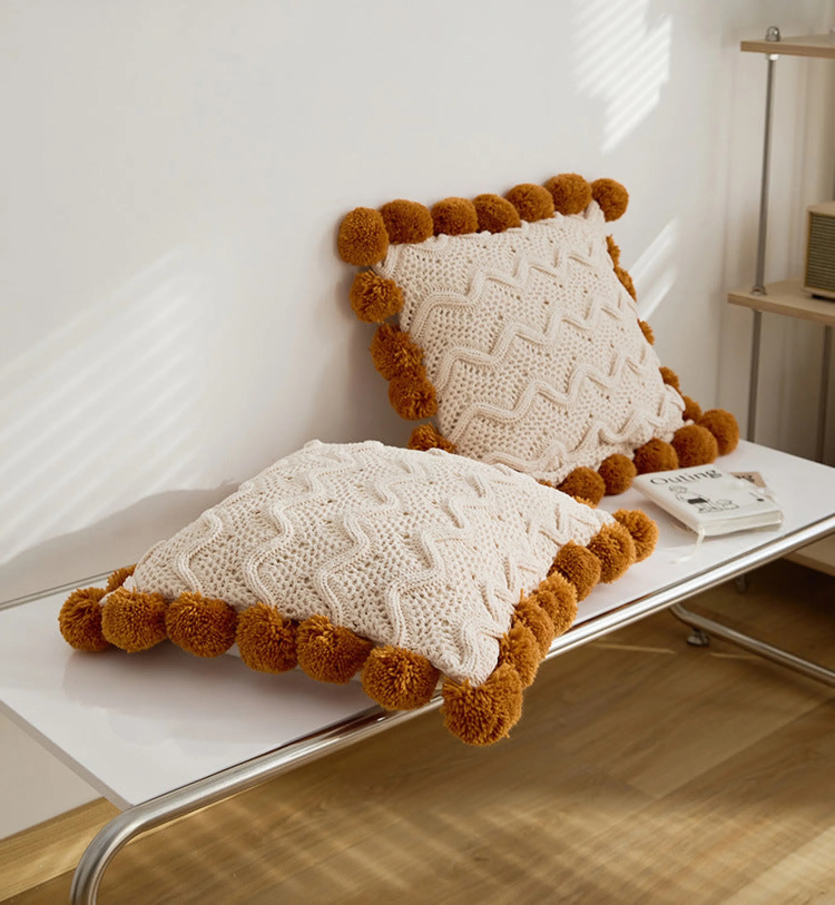 Fuzzy Ball Plush Knit Blanket & Pillow Set (3 Colors)