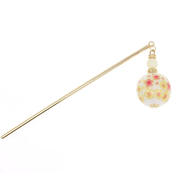 Geisha Hair Stick with Large White Floral Acrylic Bead Tassel