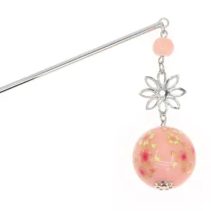 Geisha Hair Stick with Pink Acrylic Floral Bead Tassel